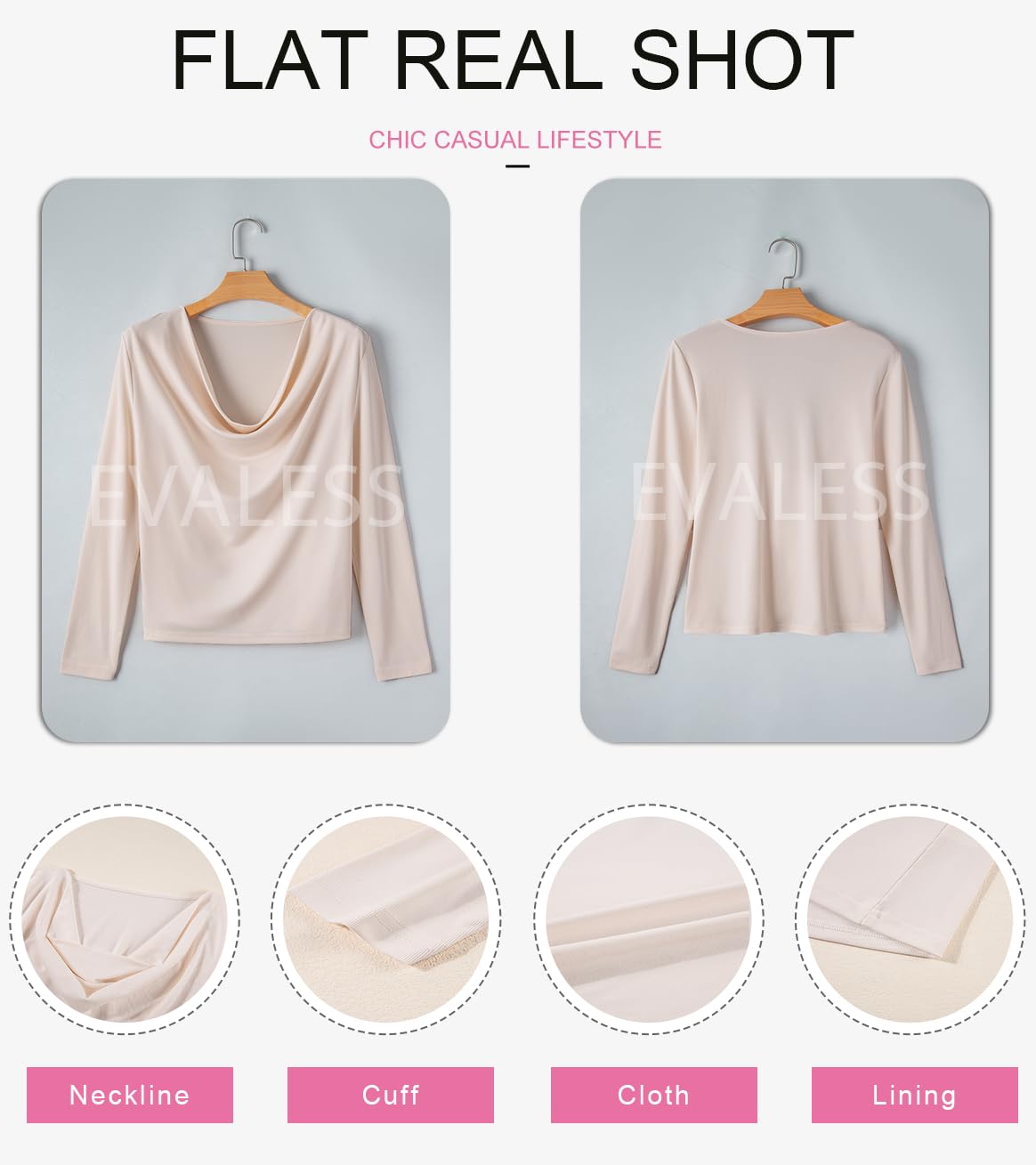 EVALESS Womens Spring Shirts 2026 Cowl Neck Business Casual Outfits for Women Stretchy Formal Office Teacher Outfits Solid Beige Draped Top Clothes Dressy Casual Satin Tee Shirt for Women, Medium