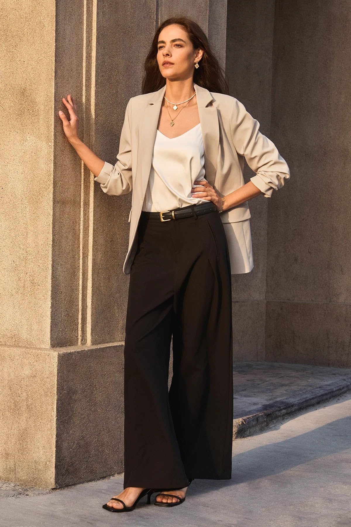 Cicy Bell Womens Casual Blazers Open Front Long Sleeve Work Office Suit Jackets Blazer Khaki